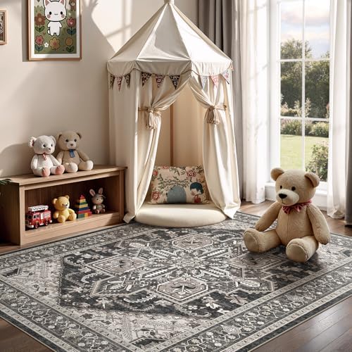 WITSHOCK 10x12 Washable Area Rug Vintage Rugs for Living Room Black