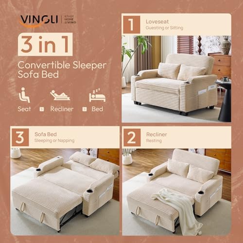 VINGLI Loveseat Sleeper Sofa Couch with Pull Out Chair Bed for Living Room