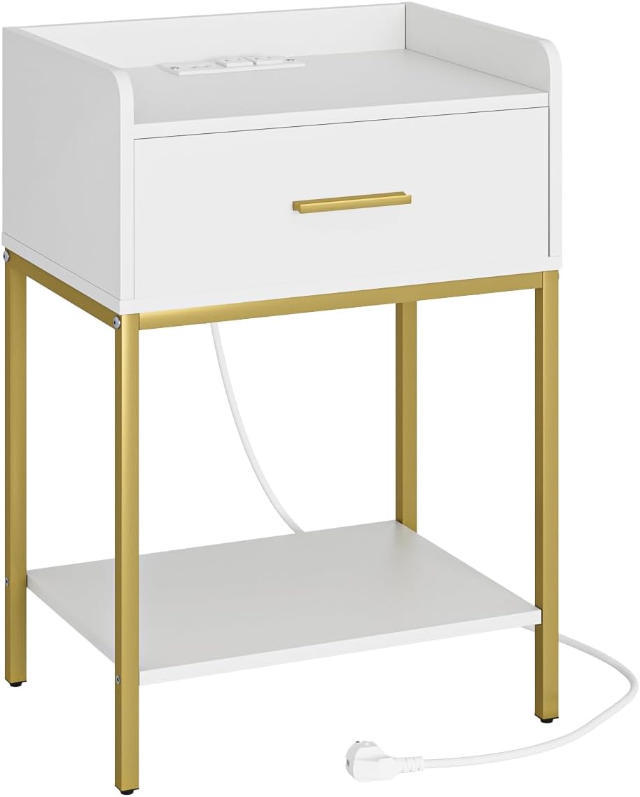 Masupu Nightstand with Charging Station,3-Tier Modern Bedside Night Stand wit...