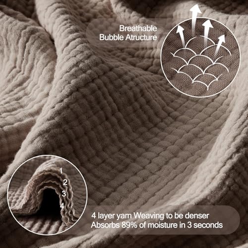 WDCOZY 100% Cotton Muslin Blanket King Size 4-Layer for Bed Breathable Lightw...
