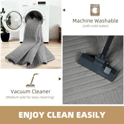 Grey Boho 8x10 Solid Color Area Rugs, Washable Rugs for Living Room