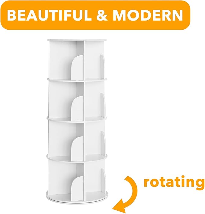 SpaceAid 4 Tier Rotating Bookshelf Tower, Spinning Bookcase Lazy Susan, Revol...