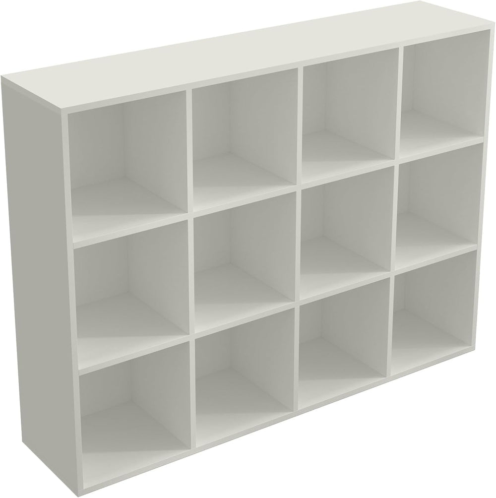 12-Cube Storage Shelf Bookcase - Wooden 3-Tier Floor Standing Open Bookshelf ...