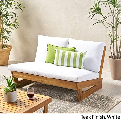 Great Deal Furniture Kaitlyn Outdoor Acacia Wood Loveseat with Cushions, Teak...