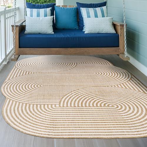 JONATHAN Y Geometric Arch Stripe Indoor Outdoor Area Rug 9X12 Cream/Natural, ...