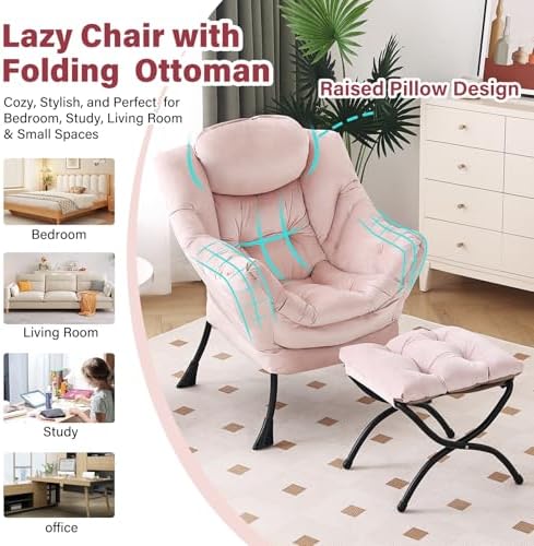 Furlide Lazy Chair with Ottoman, Modern Chair with Folding Footrest, Lounge A...
