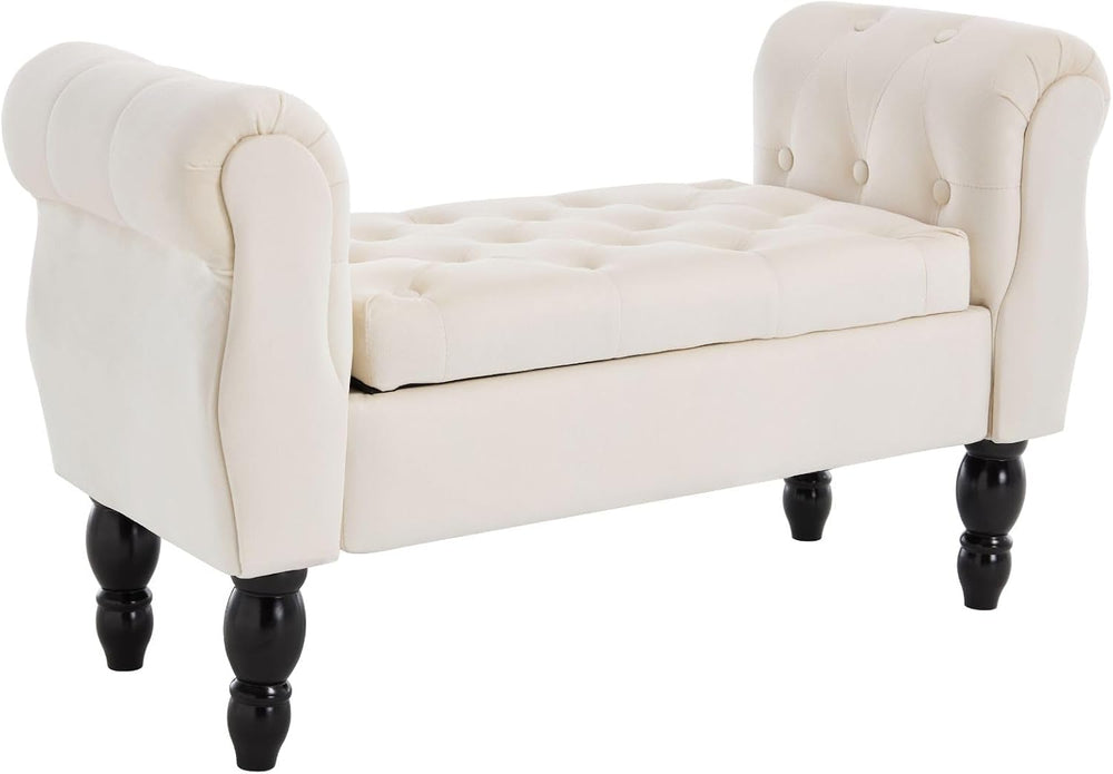 Armed Storage Bench for End of Bed, Modern Velvet Ottoman Bedroom Bench with ...