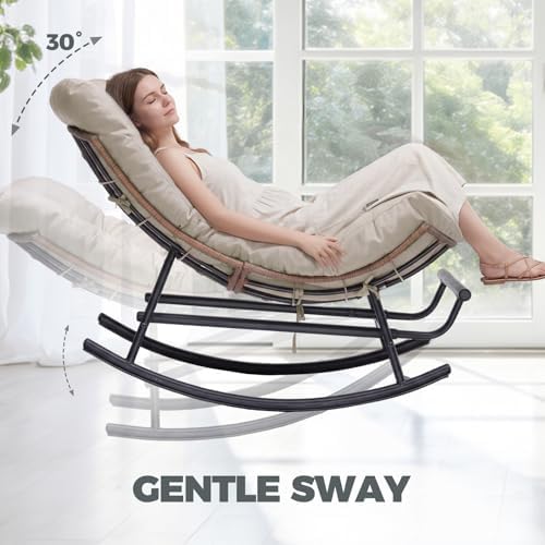 COMHOMA Outdoor Rocking Papasan Chair, Oversized Wicker Patio Rocker, Indoor ...