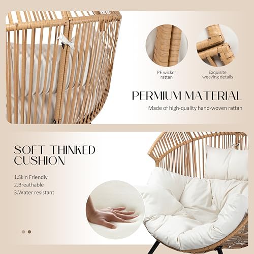 JAMFLY Egg Chair Wicker Outdoor Chairs, Patio Chair Oversized Lounger Chair w...