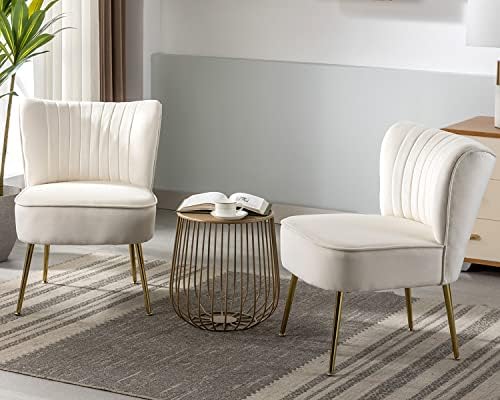 KCC Modern Velvet Accent Chair Set of 2,Side Chair for Bedroom,Beige