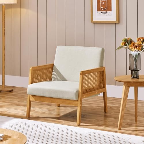 Yaheetech Rattan Accent Chair, Boho Vintage Armchair, Beige