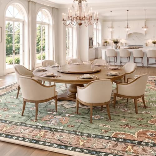 10x10 Washable Area Rug, Large Vintage Distressed Medallion Rugs