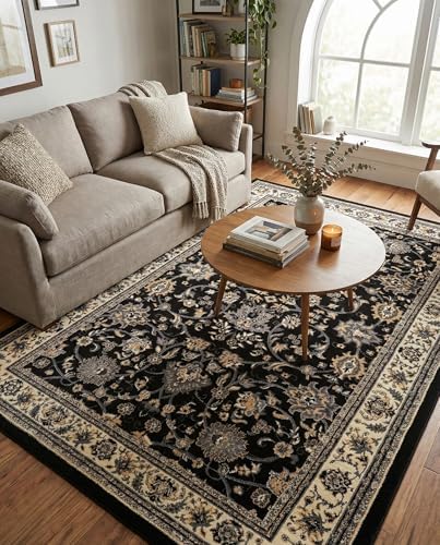 Rugs.com - Yasmin Rug – 6' 1 x 9' Black Traditional Rug – Easy-Clean ...