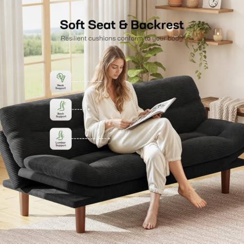 Marsail 66.02" Futon Sofa Bed, Small Convertible Sleeper Couch, Jet Black