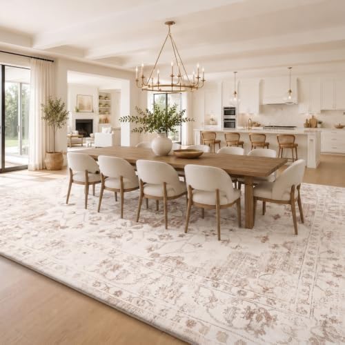 10x14 Washable Area Rug, Large Vintage Distressed Medallion Rugs