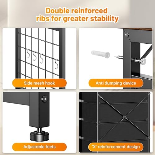 EnHomee 49.2" W Dresser with Hanging Rack & 6 Drawers, Grid Panel &a...