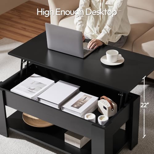 Yaheetech Black Lift Top Coffee Table with Storage for Living Room, 38.6"