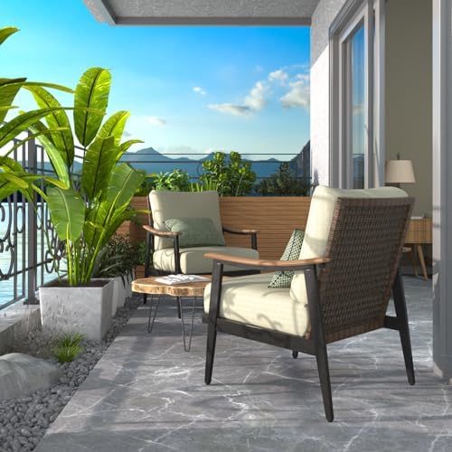 NATURAL EXPRESSIONS Patio Outdoor Chair Sofa, Wicker Back, Woodgrain Arm