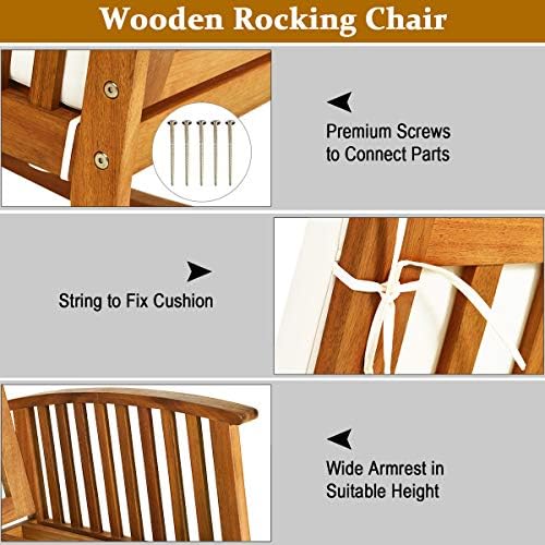 Tangkula Outdoor Rocking Chair with Soft Cushions, Solid Acacia Wood (1)