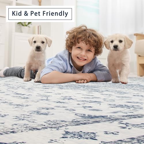 8x10 Washable Area Rugs for Living Room,Bedroom,Dining Room- Blue White