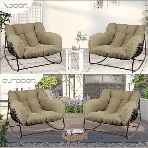 Outdoor Papasan Rocking Chair, Oversized Patio Rocking Chairs with Padded Cus...