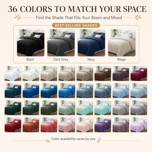 CozyLux Queen Comforter Set Black - 7 Pieces Bed in a Bag