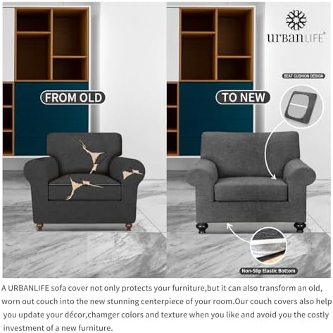 URBANLIFE 2-Piece Stretch Sofa Covers for 1 Cushion Couch, Gray