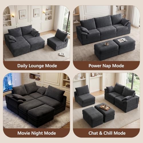 107" Modular Sectional Sofa Boneless Couch with Storage,U-Shape 3 Seat C...