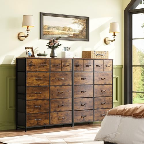 WLIVE 12 Drawer Tall Fabric Dresser Bedroom Storage Chest, Rustic Brown
