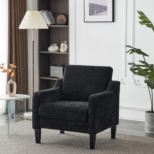 VINGLI Black Accent Chair, Chenille Upholstered Armchair for Living Room