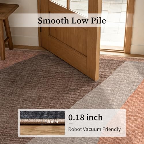 YIHOUSE Geometric Area Rug, Washable Non-Slip Low Pile, Brown, 5 x 7 ft