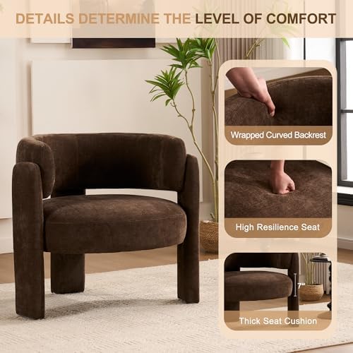 Modern Accent Barrel Chair,Mid Century Single Armchair with Curved Backrest U...
