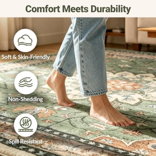 10x14 Washable Area Rug, Large Vintage Distressed Medallion Rugs