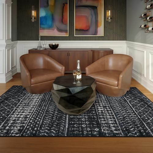 Washable 5x7 Area Rug, Modern Boho Black Non-Slip for Living Room, Bedroom