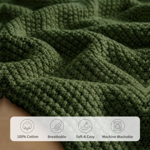 Longhui bedding Chunky Cable Knit Throw Blanket Lightweight Olive Green 100% ...