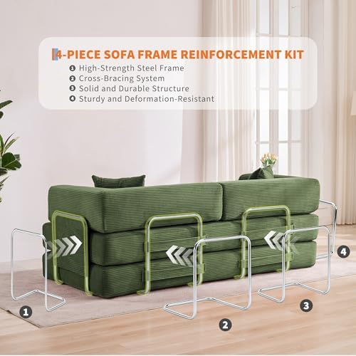 Garvee 5-in-1 Convertible Sofa Bed, 78.8" Modular Corduroy Sleeper with ...