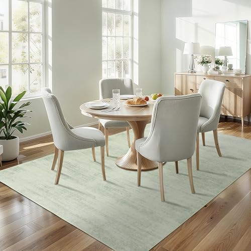 Sage Green Rug for Bedroom Abstract Washable 8x10 Area Rugs with Low Pile