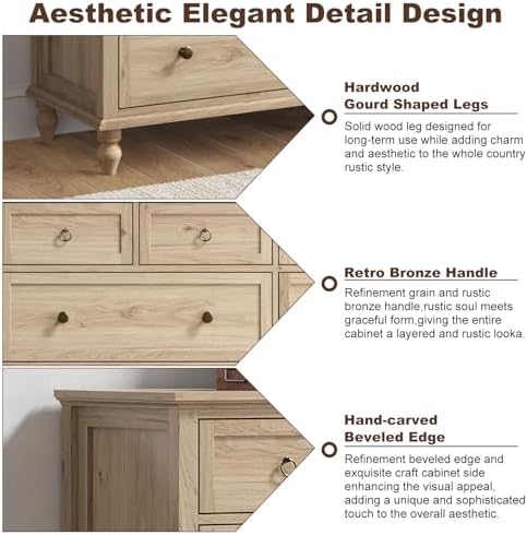chartustriable 65inch Large Long Drawer Dresser w/Deep Drawers,Rustic Wood 8 ...