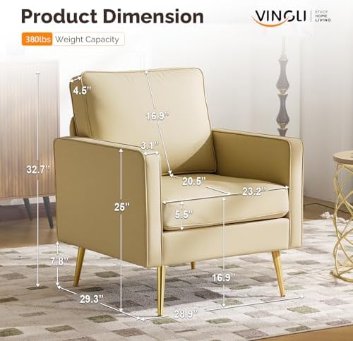 VINGLI Faux Leather Accent Chair with Gold Leg for Living Room, Small Space