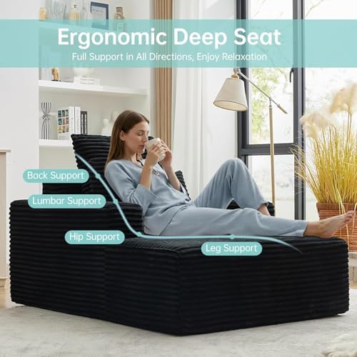 Boneless Couch Chaise Lounge Chair, 54" Oversized Cloud Sofa with Deep S...