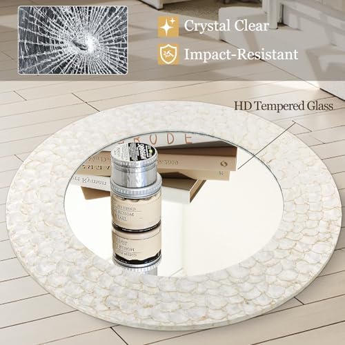Round Coastal Mirror with Capiz Shell Frame, 36'' Large Circle Bathro...