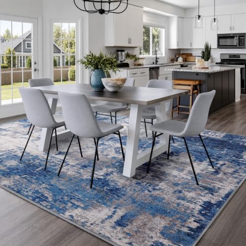 RELEANY Washable 8'x10' Abstract Area Rug for Living Room Blue Gray