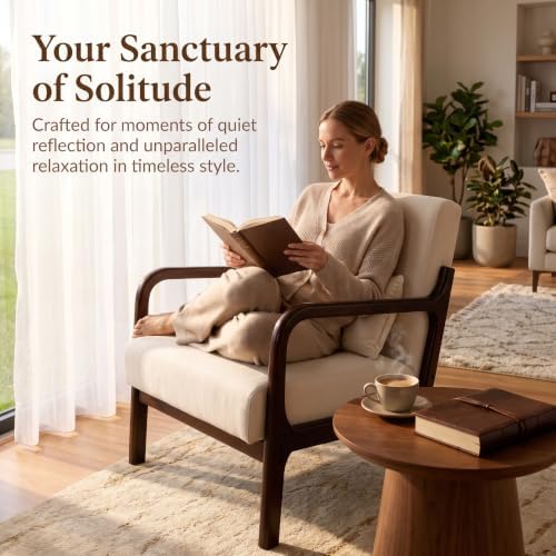 Komene Mid Century Modern Accent Armchair, Upholstered Armchair with Solid Wo...