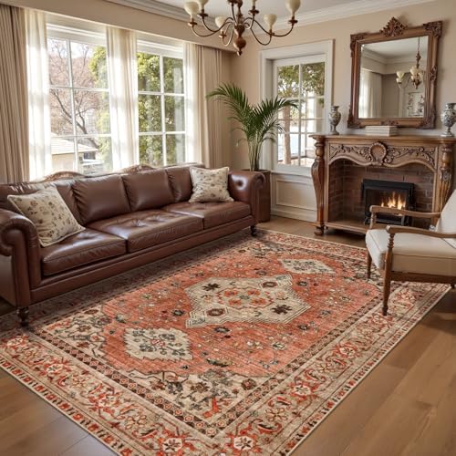 Oriental 8x10 Washable Area Rugs for Living Room, Boho Non Slip Large Rug