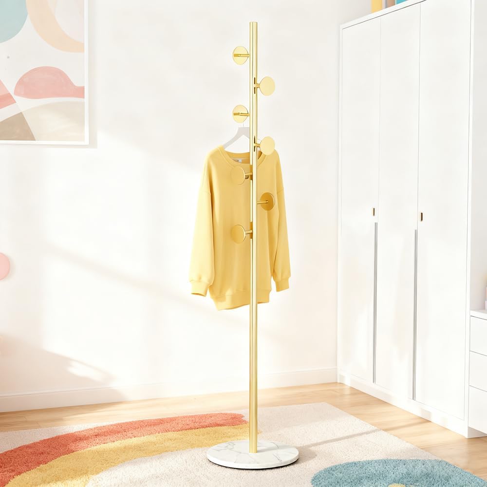 Coat Rack Freestanding with Marble Rock Slab Base, Heavy Duty Sturdy Stable M...