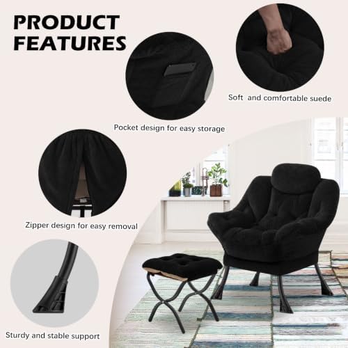 Lazy Chair with Folding Ottoman,Leisure Sofa Chair,Soft Fabric Armchair with ...