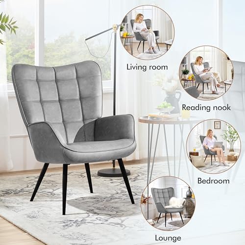 Yaheetech Faux Leather Accent Chair for Living Room Gray
