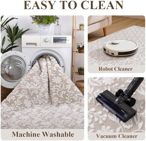 Vaukki 8x10 Area Rug for Living Room, Beige White Throw Carpet for Bedroom