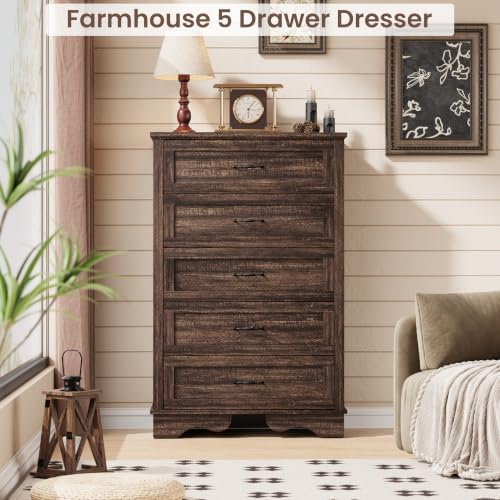 Garvee Brown 5 Modern Chest of Drawers Dresser with Storage for Bedroom