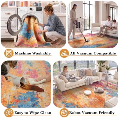 8x10 Area Rugs for Living Room, Abstract Washable Carpet,Colorful